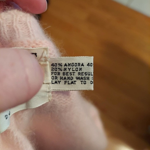 Vintage Fuzzy 50s Pink Beaded Lambswool Angora Sweater Size Large - Picture 6 of 8